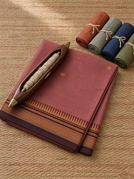 Dusty rose Narayanpet cotton saree with small butta motifs