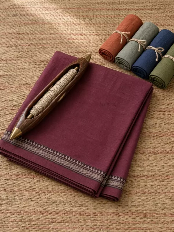 deep plum Narayanpet cotton saree with simple border
