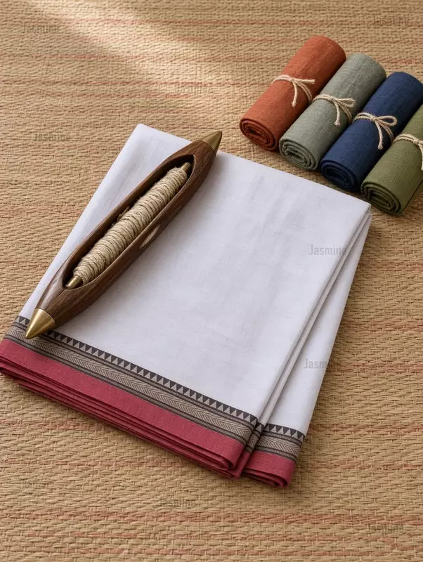 Narayanpet cotton saree with plain body and red contrast border
