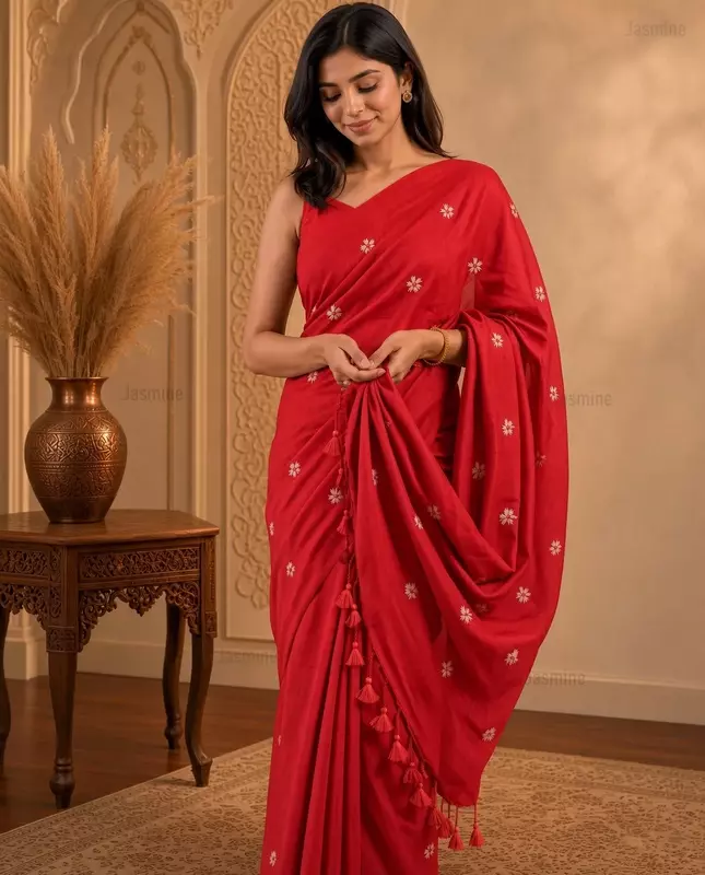 Moumita β Red Khadi Cotton Saree