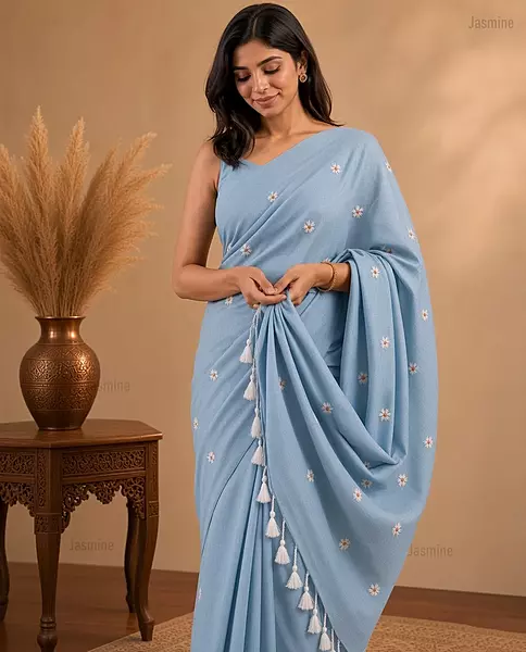 Apoorva - अपूर्वा | Sky Blue Khadi Cotton Saree