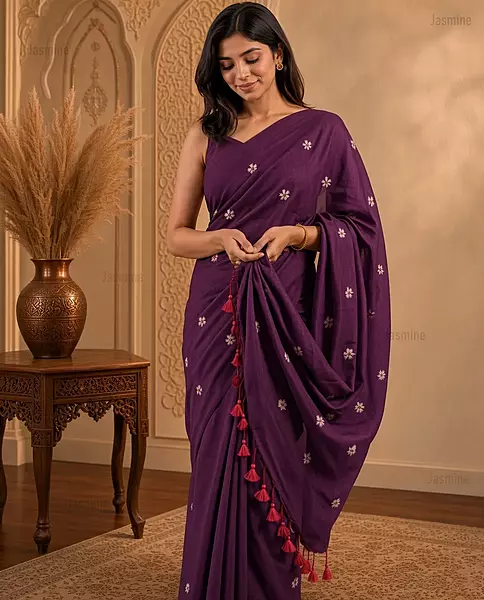 Kakoli – Deep Wine Khadi Cotton Saree