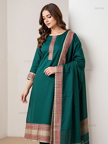 Sharda - शारदा ( Narayanpet Dress material in Green )