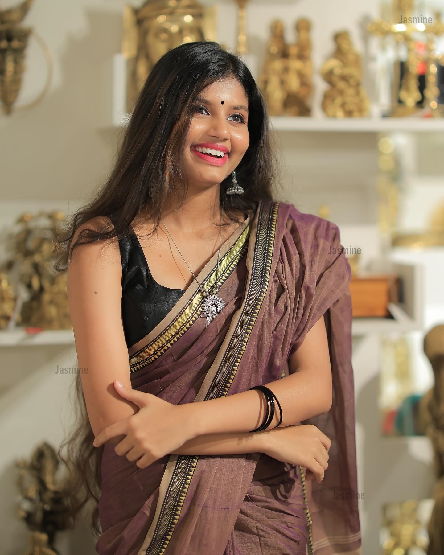 Dusty Lavender Narayanpet cotton saree with simple matching border