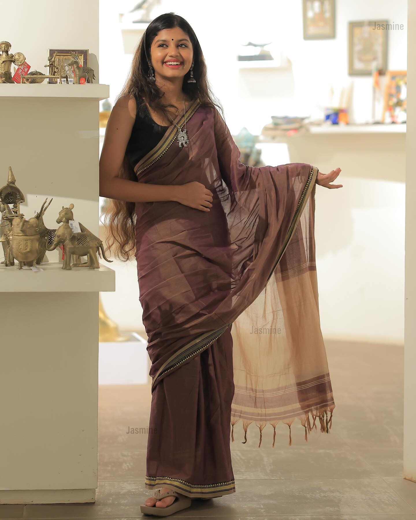 Plain Dusty Lavender mercerised cotton saree with self-colour border