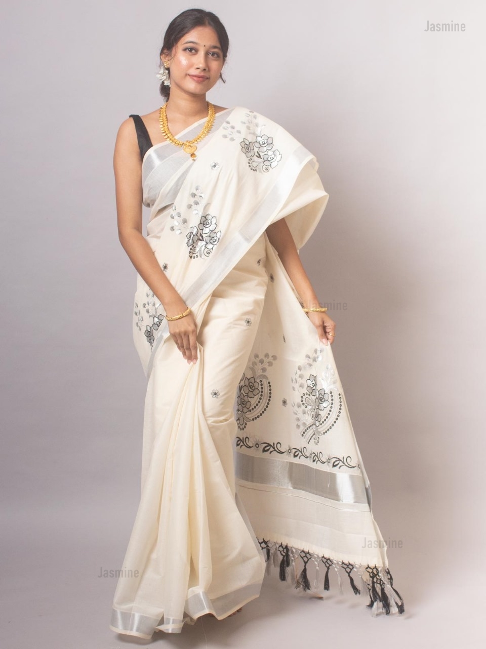 Ambika - അംബിക ( Pure White Cotton Sarees With Embroidery )