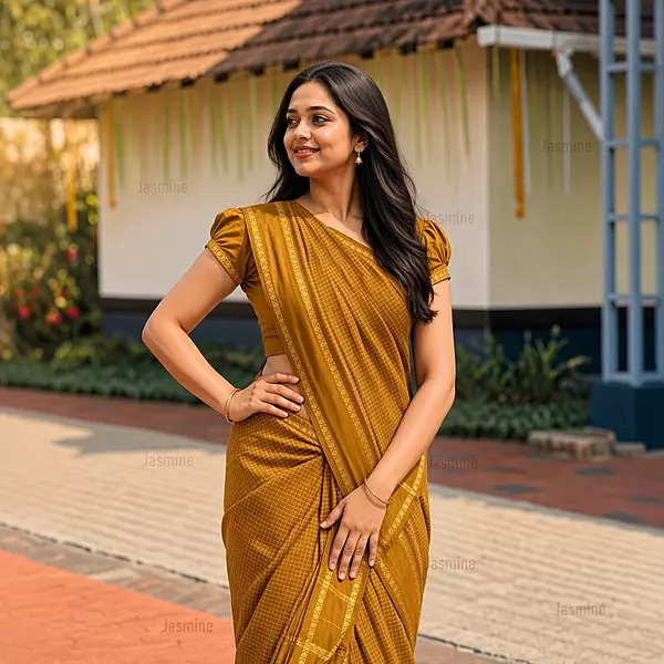 Mustard Gadwal cotton silk saree with self border