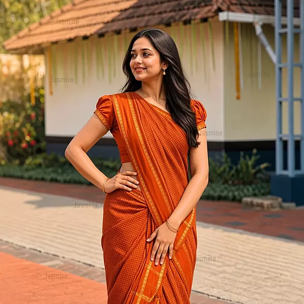 Orange Gadwal cotton silk saree with self border