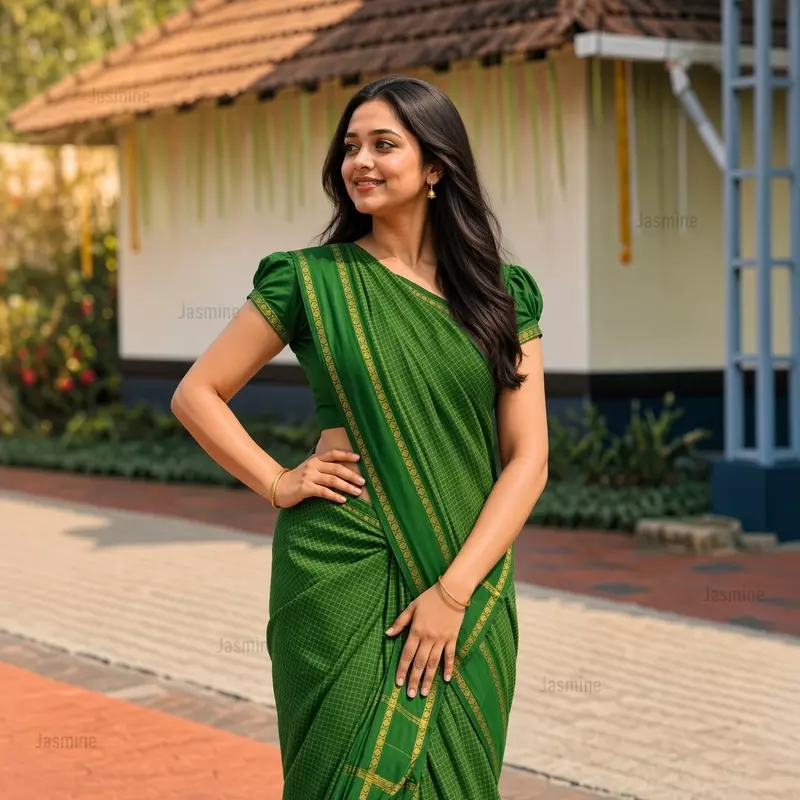 Parrot green checks Gadwal saree with running blouse