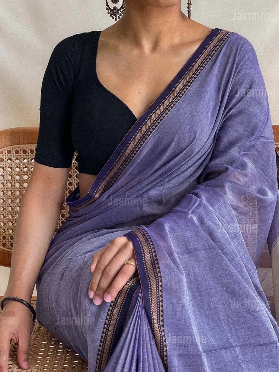 lavender plain cotton saree with simple border