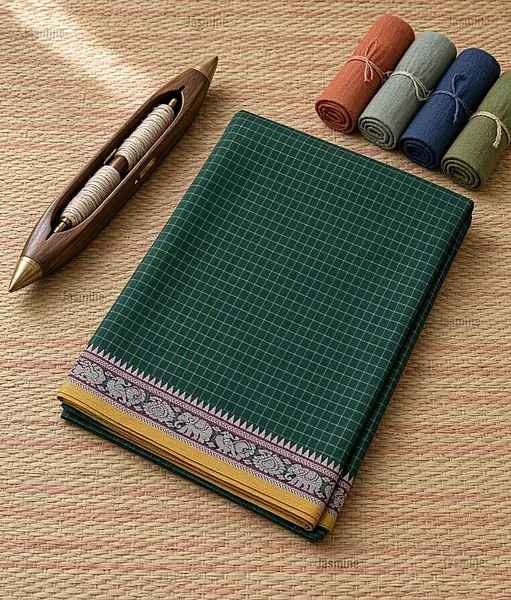 Aarti - आरती | Bottle Green Narayanpet Cotton Saree