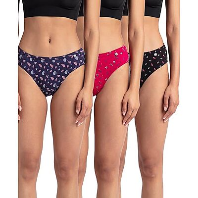 Jockey 1410 Women's Medium Coverage Mid Waist Bikini "L" with Concealed Waistband (Pack of 3)