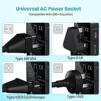 Portronics Juicemate Universal Travel Adapter with Type-C & USB-A Ports | Multi-Plug International Adapter for Smartphones, Tablets & Laptops Portronics Juicemate Universal Travel Adapter with Type-C & USB-A Ports | Multi-Plug International Adapter for Smartphones, Tablets & Laptops