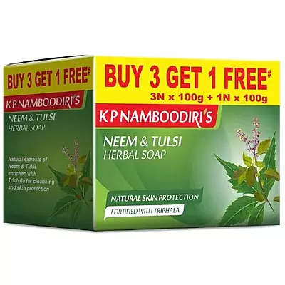 K P Namboodiri's Neem & Tulsi Herbal Soap- 100g Each (4 Pieces)