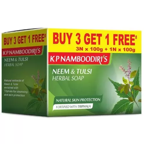 K P Namboodiri's Neem & Tulsi Herbal Soap- 100g Each (4 Pieces)