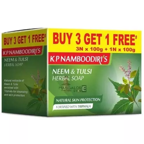 K P Namboodiri's Neem & Tulsi Herbal Soap- 100g Each (4 Pieces)