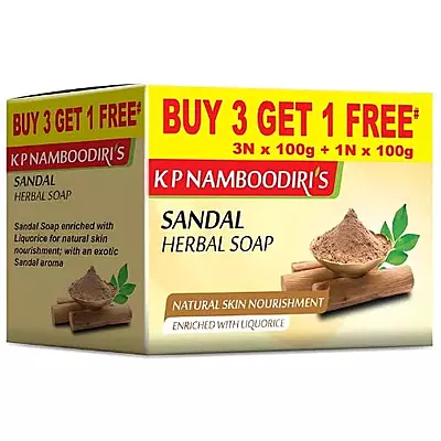 K P Namboodiri's Sandal Herbal Soap- 100g Each (4 Pieces)