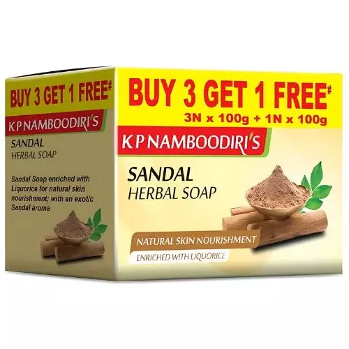 K P Namboodiri's Sandal Herbal Soap- 100g Each (4 Pieces)
