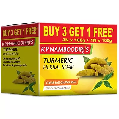 K P Namboodiri's Turmeric Herbal Soap- 100g Each (4 Pieces)