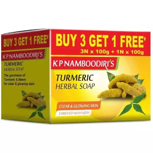 K P Namboodiri's Turmeric Herbal Soap- 100g Each (4 Pieces)