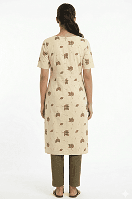 Cream Cotton Leaf Print Kurti for Women – Straight Fit Casual Wear (Kurti)