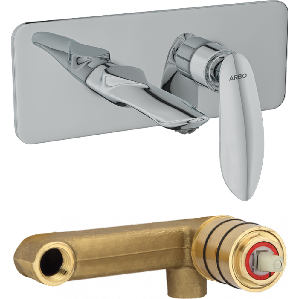 Kia Concealed Body For Single Lever Basin Mixer Wall Mounted With Exposed Part Kit, Consisting Of Operative Lever, Basin Spout & Wall Flange