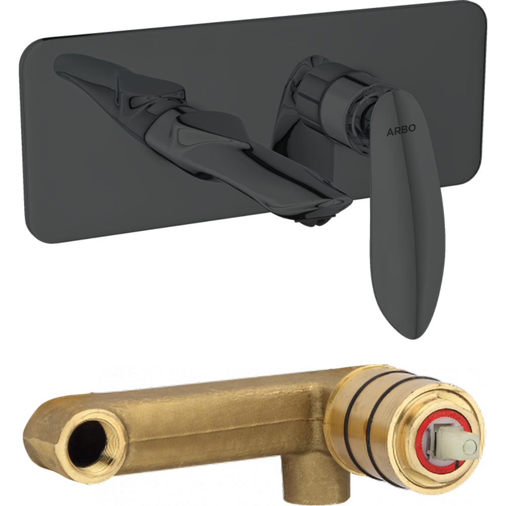 Kia Concealed Body For Single Lever Basin Mixer Wall Mounted With Exposed Part Kit, Consisting Of Operative Lever, Basin Spout & Wall Flange