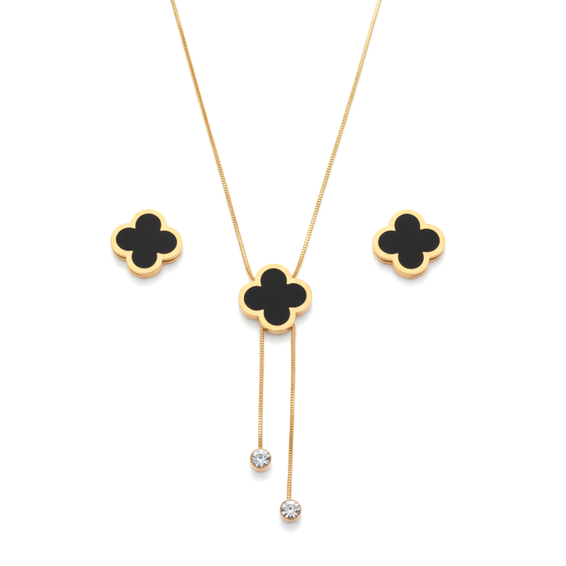 KAYYA21 | Black Clover Pendant Necklace Set | Pack of 1