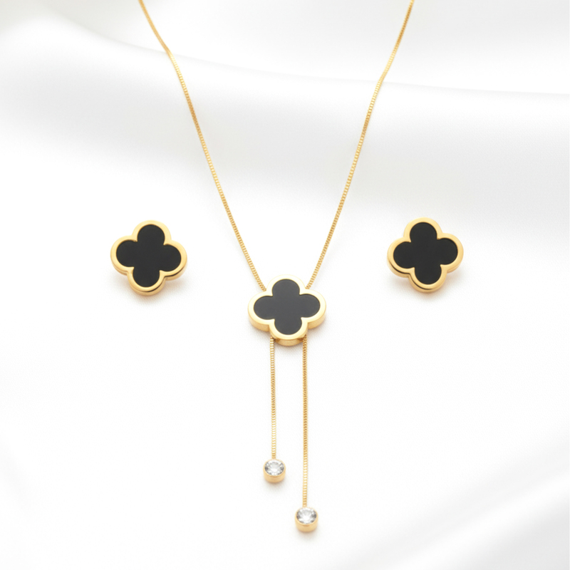 KAYYA21 | Black Clover Pendant Necklace Set | Pack of 1