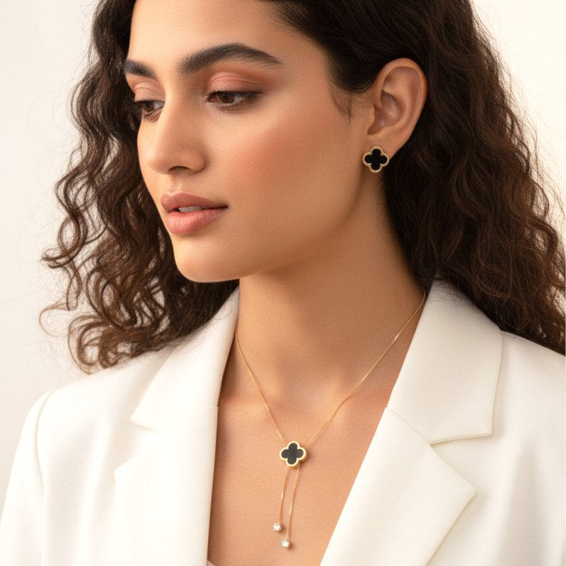 KAYYA21 | Black Clover Pendant Necklace Set | Pack of 1