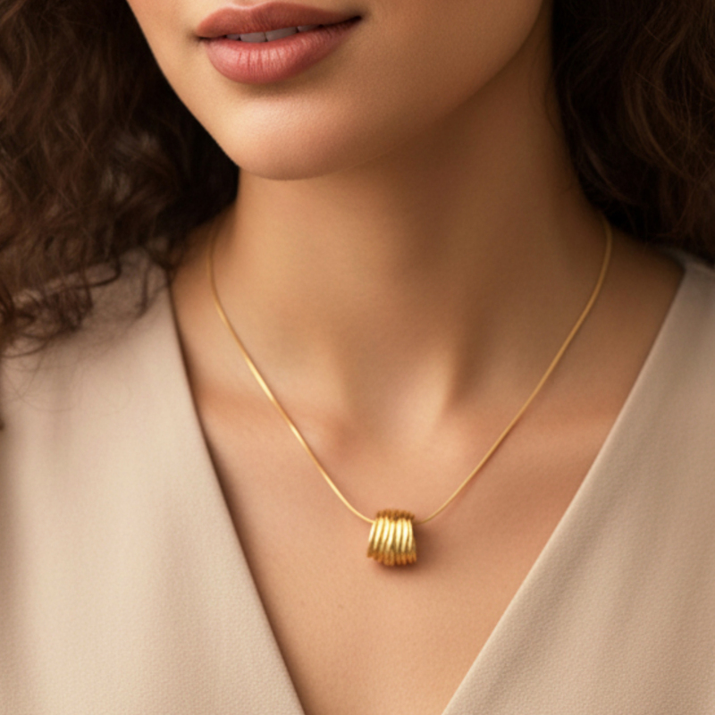 KAYYA21 Elegant Gold Textured Pendant Necklace – Stainless Steel | Anti-Tarnish, Lightweight | Pack of 1