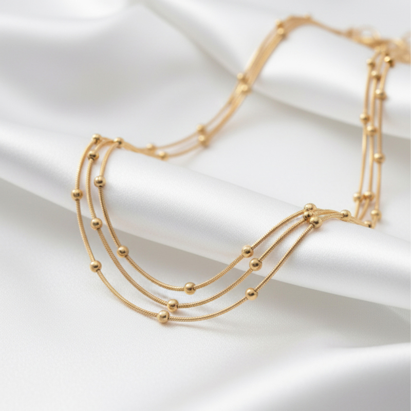 KAYYA21 Elegant Layered Gold Beaded Chain Necklace – Polished Finish | Anti-Tarnish | Pack of 1