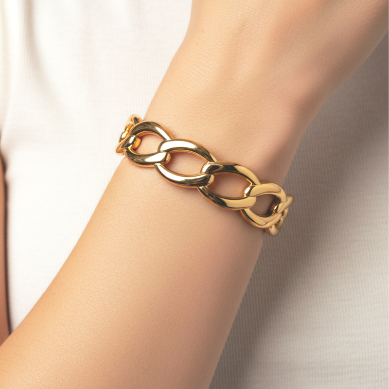 KAYYA21 Gold-Plated Chunky Chain Link Bracelet – Stainless Steel | Lightweight & Anti-Tarnish | Pack of 1