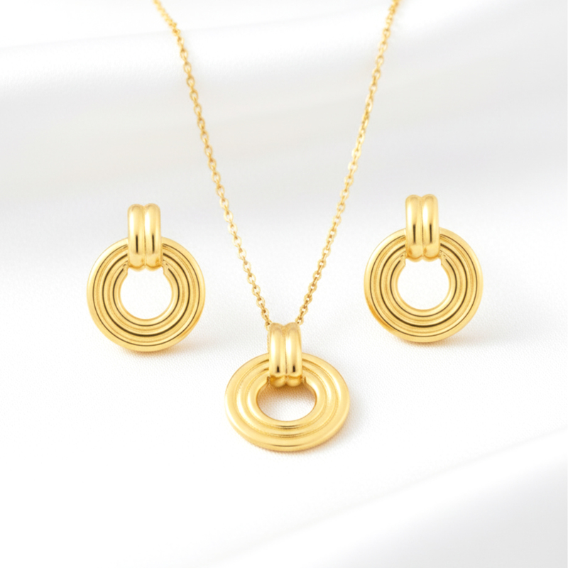 KAYYA21 Gold-Plated Circular Pendant Necklace Set – Lightweight | Anti-Tarnish | Pack of 1