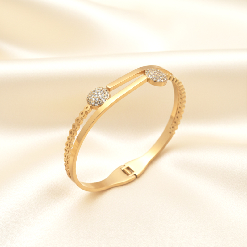 KAYYA21 Gold-Plated Crystal Studded Openable Kada – Stainless Steel | Anti-Tarnish | Pack of 1