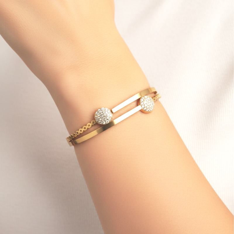 KAYYA21 Gold-Plated Crystal Studded Openable Kada – Stainless Steel | Anti-Tarnish | Pack of 1