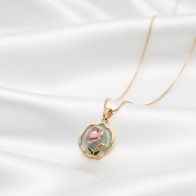 KAYYA21 Gold-Plated Floral Enamel Pendant Necklace – Stainless Steel | Anti-Tarnish | Pack of 1
