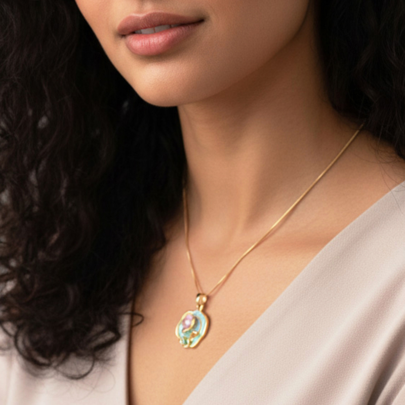 KAYYA21 Gold-Plated Floral Enamel Pendant Necklace – Stainless Steel | Anti-Tarnish | Pack of 1