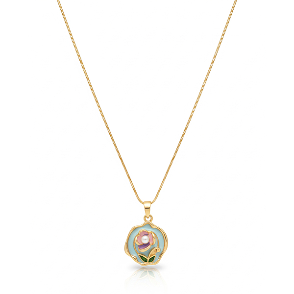 KAYYA21 Gold-Plated Floral Enamel Pendant Necklace – Stainless Steel | Anti-Tarnish | Pack of 1
