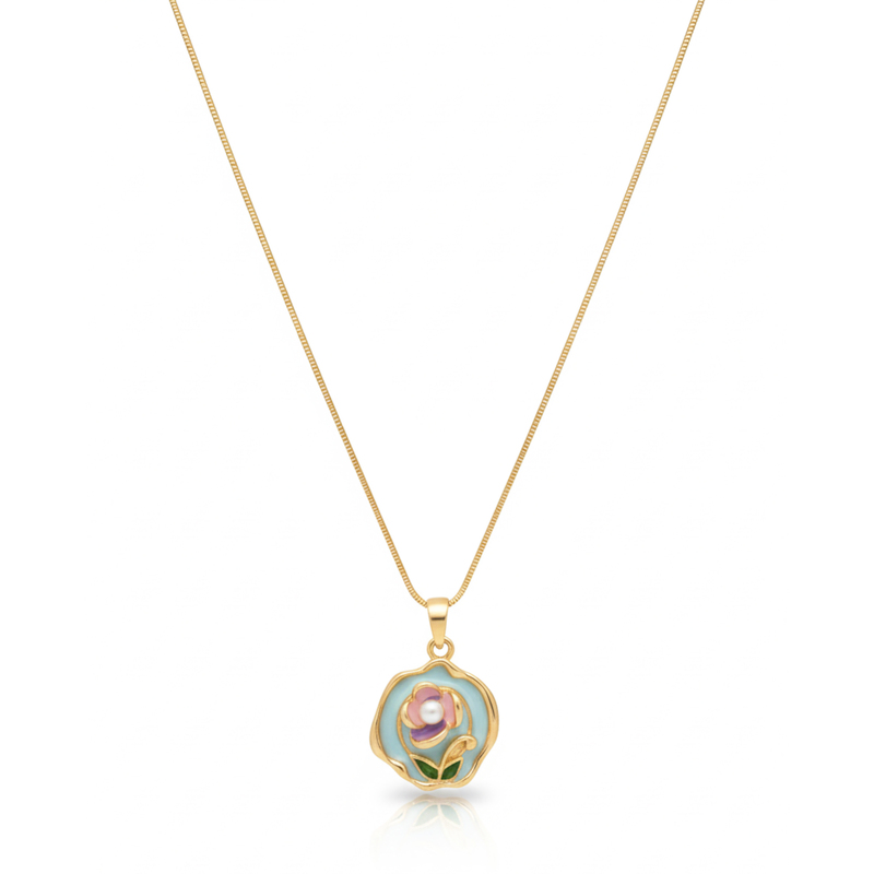 KAYYA21 Gold-Plated Floral Enamel Pendant Necklace – Stainless Steel | Anti-Tarnish | Pack of 1
