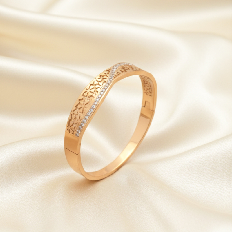 KAYYA21 | Gold-Plated Floral Engraved Kada | Pack of 1