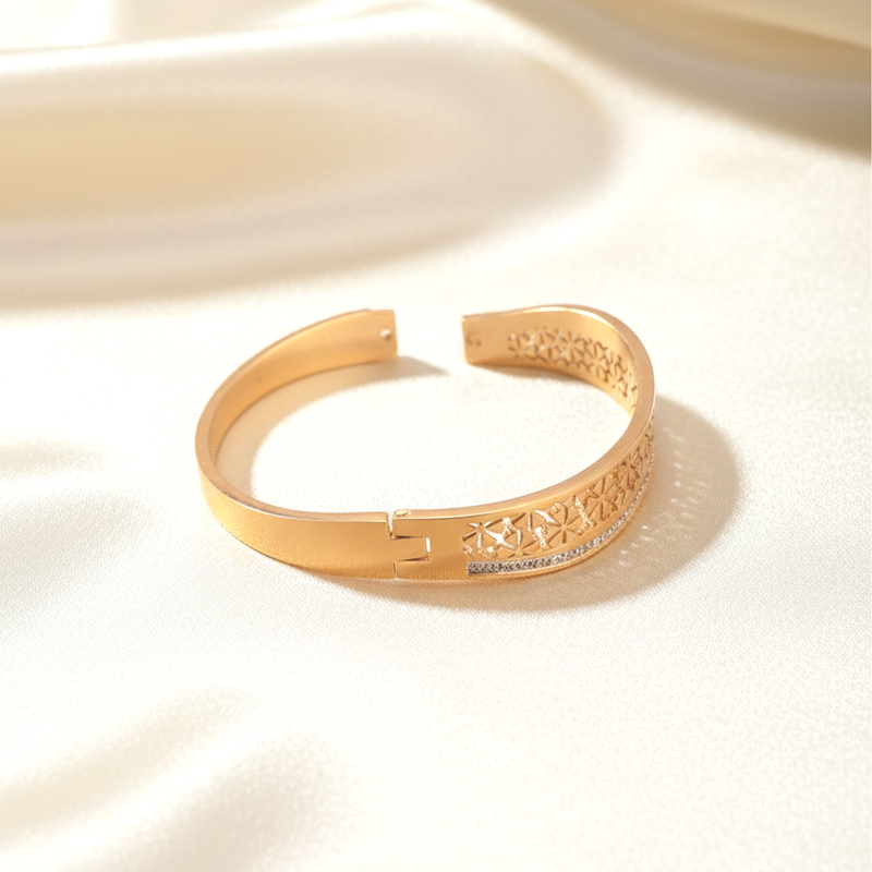 KAYYA21 | Gold-Plated Floral Engraved Kada | Pack of 1