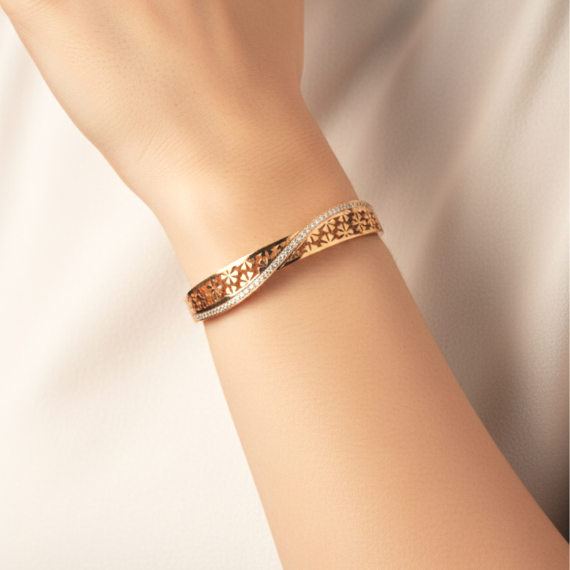 KAYYA21 | Gold-Plated Floral Engraved Kada | Pack of 1