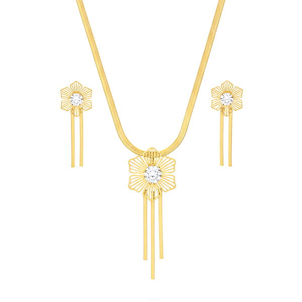 KAYYA21 Gold-Plated Floral Pendant Necklace Set – Stainless Steel | Lightweight & Anti-Tarnish | Pack of 1