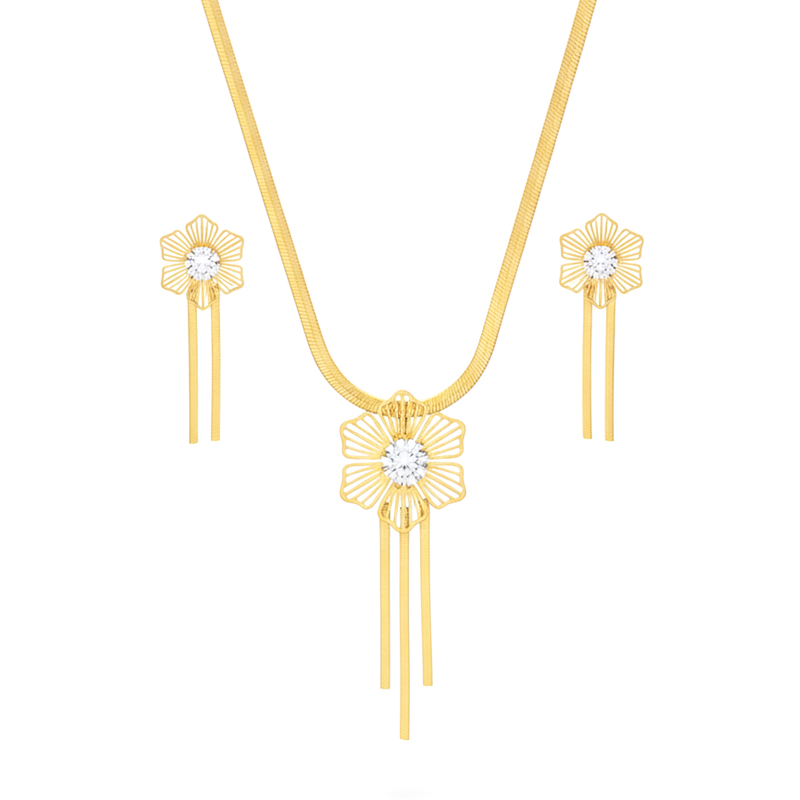 KAYYA21 Gold-Plated Floral Pendant Necklace Set – Stainless Steel | Lightweight & Anti-Tarnish | Pack of 1