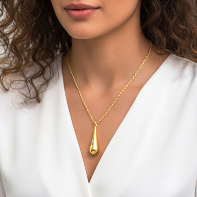 KAYYA21 Gold-Plated Teardrop Pendant Necklace – Stainless Steel | Anti-Tarnish, Lightweight | Pack of 1