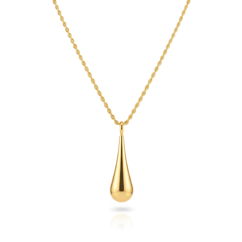 KAYYA21 Gold-Plated Teardrop Pendant Necklace – Stainless Steel | Anti-Tarnish, Lightweight | Pack of 1