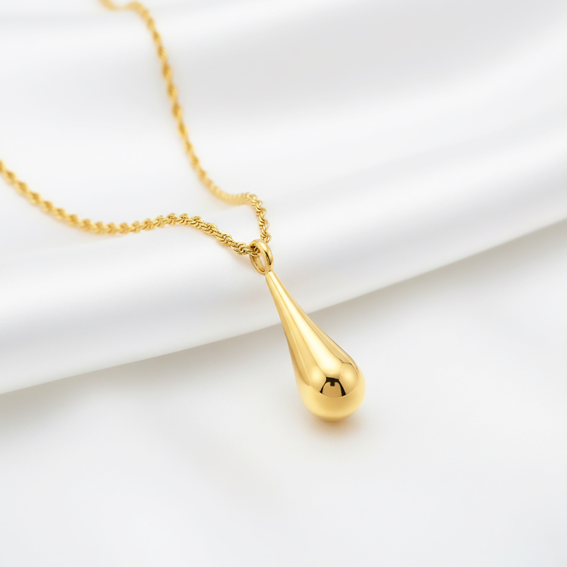 KAYYA21 Gold-Plated Teardrop Pendant Necklace – Stainless Steel | Anti-Tarnish, Lightweight | Pack of 1