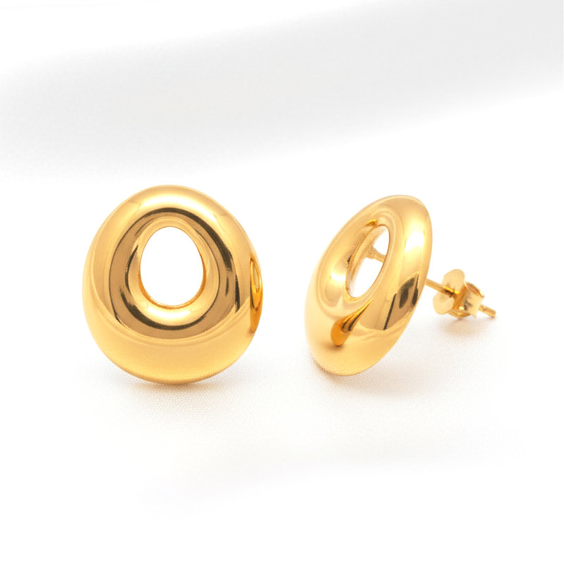 KAYYA21 Gold Hollow Donut Stud Earrings – Glossy Finish | Lightweight | Pack of 1