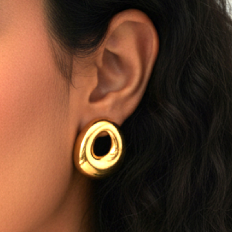 KAYYA21 Gold Hollow Donut Stud Earrings – Glossy Finish | Lightweight | Pack of 1